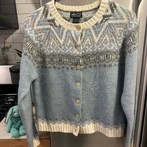 New York & Company Nordic Cardigan,  Youth Size L, Fair Isle Pattern.